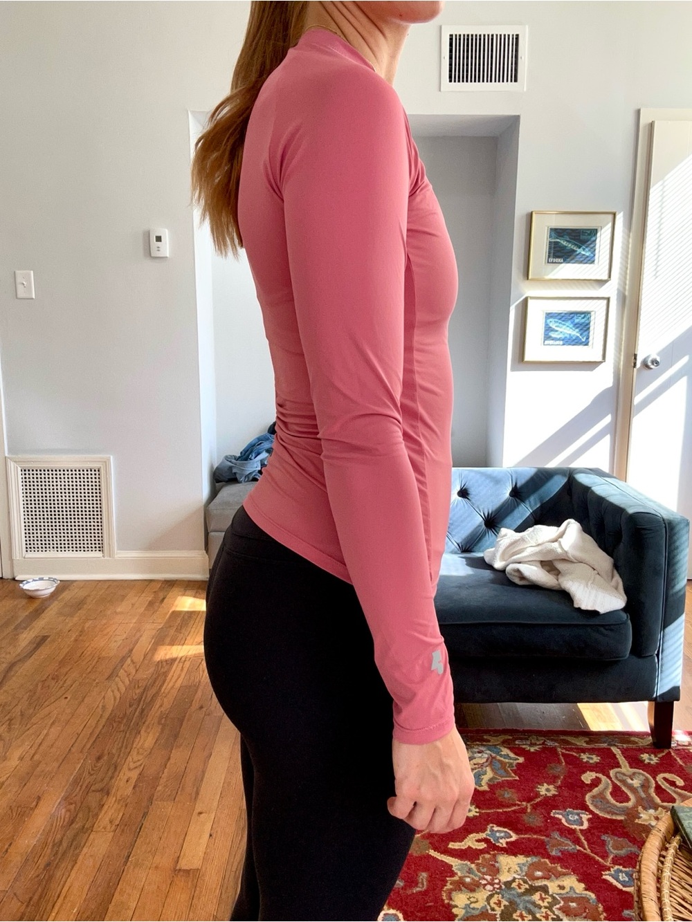Long Sleeve Fitted Running Shirt in Dusty Rose Pink - Picture 2 of 7